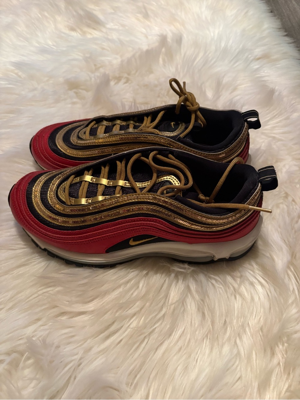 Nike Airmax 97 Women’s Red and Gold Athletic Sneakers